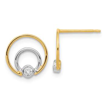 14k Two-tone  Gold Cubic Zirconia Embedded Double Circle Stud Earrings