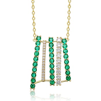 Emerald Color CZ Bar Pendant Necklace In 14K Gold Over Brass