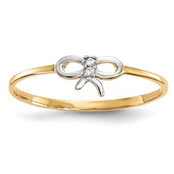 14K Yellow Gold with White Rhodium Cubic Zirconia Bow Ring