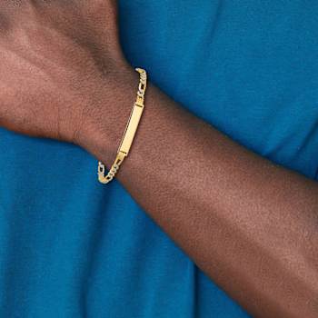 14k Yellow Gold and Rhodium Over 14k Yellow Gold Pavé Figaro Link ID Bracelet