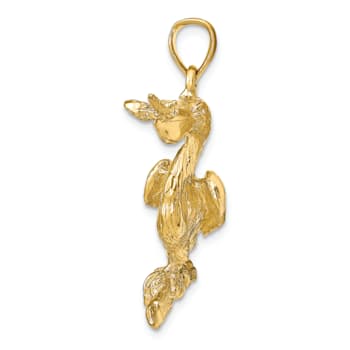 14k Yellow Gold 3D Textured Pelican Pendant