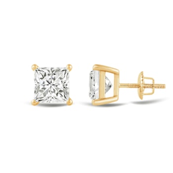 White Cubic Zirconia 14k Yellow Gold Studs With Velvet Gift Box 2.00ctw