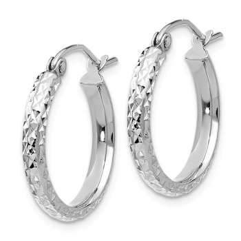 Rhodium Over 14k White Gold Diamond-Cut 11/16" Hoop Earrings