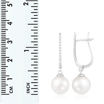 White Cultured Freshwater Pearl 14k White Gold Earrings 9-9.5mm