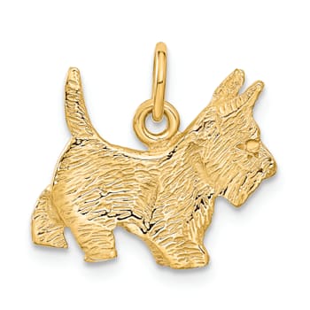 14k Yellow Gold Textured Ruby Eye Scottie Dog Charm