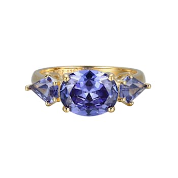 Blue Cubic Zirconia 18k Yellow Gold Over Silver June Birthstone Ring 4.27ctw