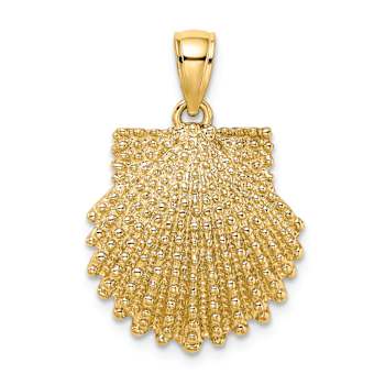 10K Yellow Gold 2D Beaded Textured Scallop Shell Charm