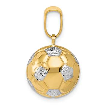 14k Yellow Gold and Rhodium Over 14k Yellow Gold 3D Textured Soccer Ball Pendant