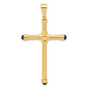 14k Yellow Gold Polished and Textured with Black Onyx Cross Pendant
