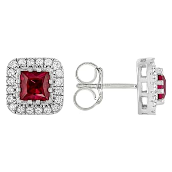 Lab Ruby And White Sapphire Square Stud Earrings In PlatInum Over
Sterling Silver