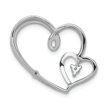 Rhodium Over 14k White Gold Diamond Double Hearts Chain Slide Pendant