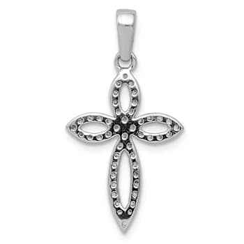 Rhodium Over 14k White Gold Diamond Cross Pendant