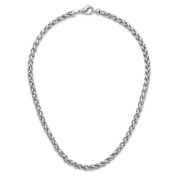 Rhodium Over Sterling Silver 6.0mm Wheat 18 Inch Chain