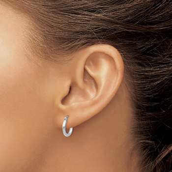 Rhodium Over 14k White Gold Polished 1/2" Tube Hoop Earrings