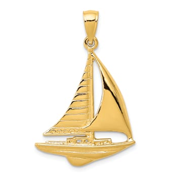 14k Yellow Gold 2D Sailboat Pendant