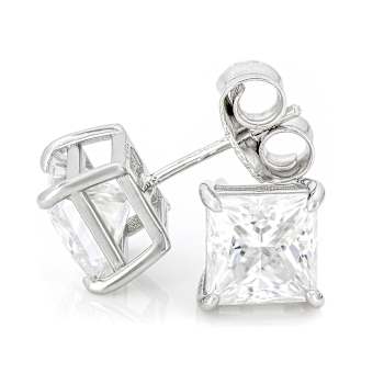 Moissanite PrIncess-Cut Stud Earrings In PlatInum-Enhanced Sterling Silver