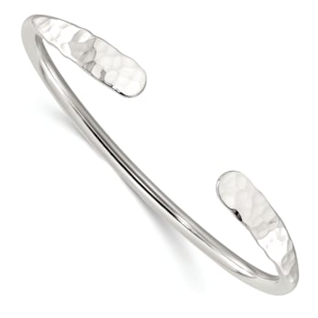 Sterling Silver Polished with Hammered Ends Cuff Bracelet