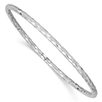 Rhodium Over 14k White Gold 3mm Textured Slip-On Bangle Bracelet