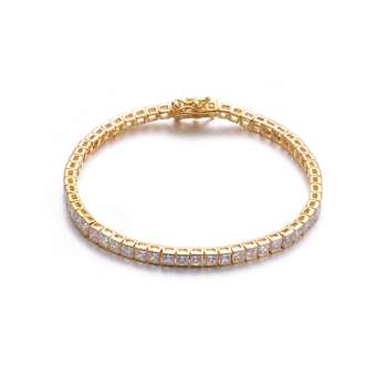 Square CZ Tennis Bracelet In 14K Gold Over Sterling Silver