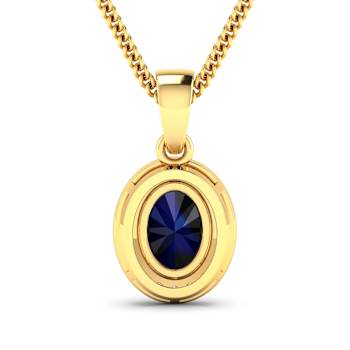 1.30ctw 14K Yellow Gold Blue Sapphire and White Diamond Pendant with 18
inch Cable Chain