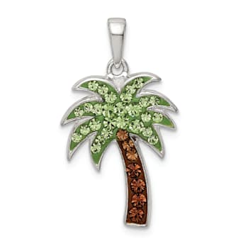 Rhodium Over Sterling Silver Polished Crystal Palm Tree Pendant