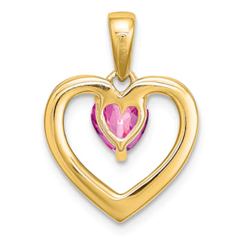 14k Yellow Gold Lab Created Pink Sapphire and Diamond Heart Pendant