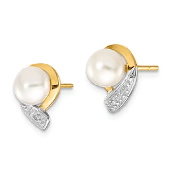 14K Yellow Gold 5-6mm White Button Freshwater Cultured Pearl 0.01ct
Diamond Post Earrings