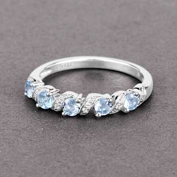 Sky Blue Aquamarine and White Topaz Sterling Silver 5 Stone Band Ring