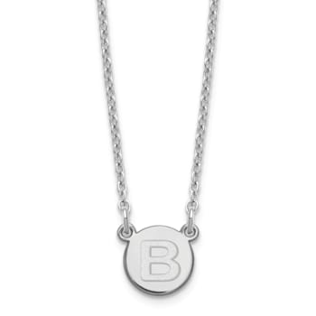 Rhodium Over Sterling Silver Tiny Circle Block Letter B  Initial Necklace