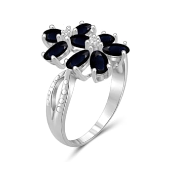 2.20ctw Oval Black Sapphire with White Diamond Sterling Accent Rhodium
Over Sterling Silver Ring