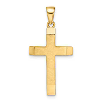 14k Yellow Gold Satin and Polished Beveled Medium Latin Cross Pendant