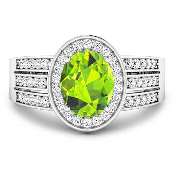 2.04ctw Green Peridot and Diamond 14K White Gold Halo Ring