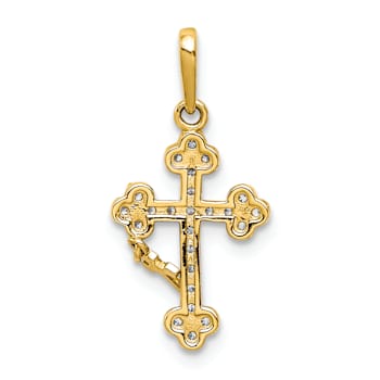 10k Yellow Gold Cubic Zirconia Budded Cross with Cross Dangle Pendant