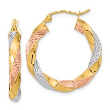 14k Yellow Gold and Rhodium Over 14k Yellow Gold Polished Diamond-cut 1
1/16" Twist Hoop Earrings