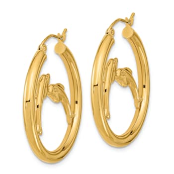 14k Yellow Gold 1 1/4" Polished Dolphins Hoop Earrings