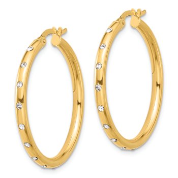 14k Yellow Gold 1 1/4" Polished Cubic Zirconia Hoop Earrings