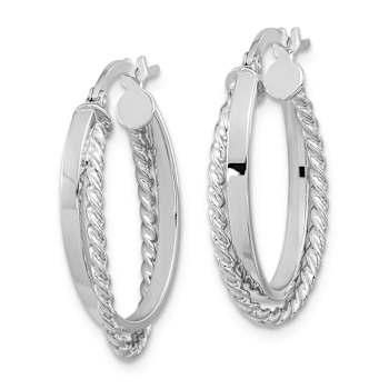 Rhodium Over 14k White Gold Polished and Textured 15/16" Oval
Hinged Hoop Earrings