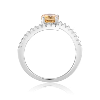 Citrine with White Sapphire Accents Sterling Silver Bypass Ring, 1.11ctw