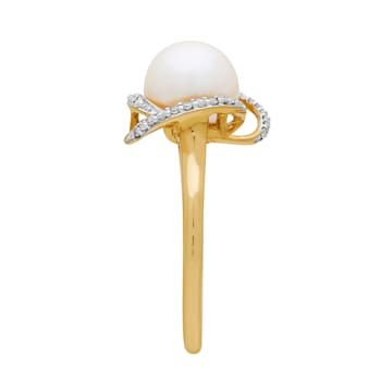 8mm Round White Freshwater Pearl and 0.13ctw Diamond 10K Yellow Gold
Swirl Halo Ring