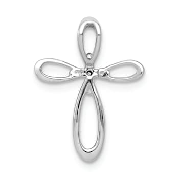Rhodium Over 14K White Gold 1/20ct. Diamond Cross Chain Slide