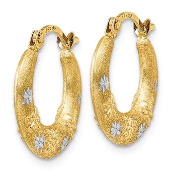 14k Yellow Gold and Rhodium Over 14k Yellow Gold 9/16" Satin
Diamond-Cut Hoop Earrings