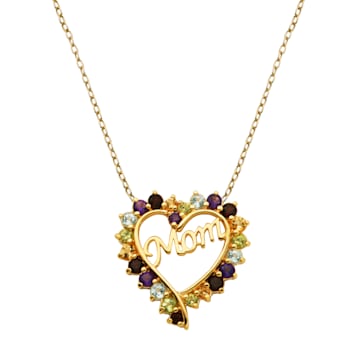 Multi-Color Multi-Gemstone 18k Yellow Gold Over Stelring Silver Mom
Heart Pendant With Chain