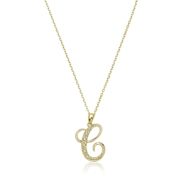 10K Yellow Gold Script White Diamond Initial Letter  C Pendant With
Chain, 0.02ctw