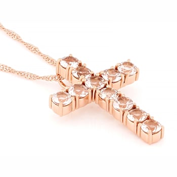 Morganite Cross Pendant Necklace In 18K Rose Gold Over Sterling Silver 2.06ctw
