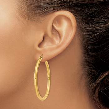 14k Yellow Gold 1 3/4" Polished Tube Hoop Earrings