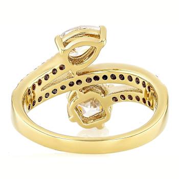 Diamond Simulant Pear And Square Bypass Ring In 18K Gold Over Sterling
Silver 2.93ctw