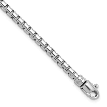 Rhodium Over Sterling Silver Polished 4mm Box 8 Inch Chain