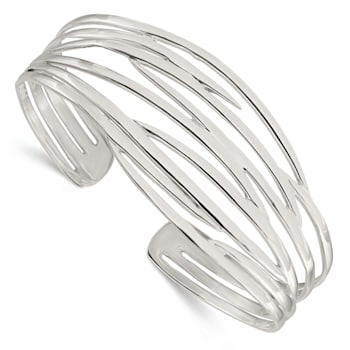 Sterling Silver Polished Multi-strand Cuff Bracelet