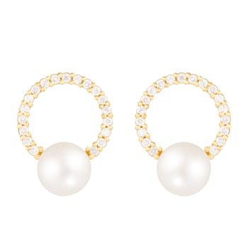 White Cultured Freshwater Pearl 14k Yellow Gold Earrings 7-7.5mm