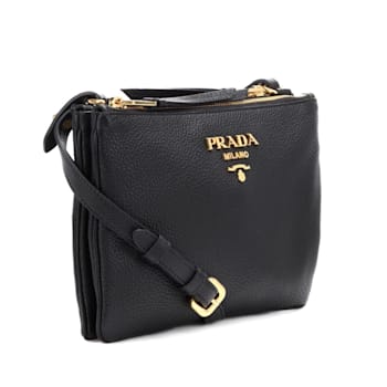 Prada Vitello Phenix Leather Gold Hardware Black Crossbody